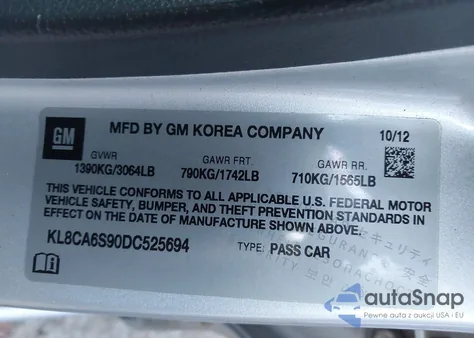 2013 Chevrolet Spark Ls Manual from USA, damaged, VIN KL8CA6S90DC525694